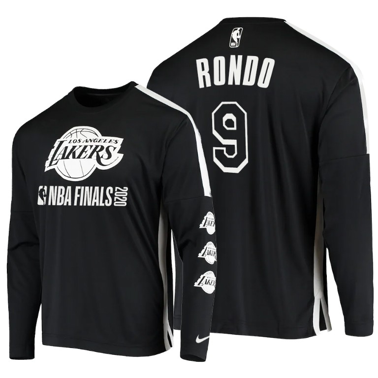 Men's Los Angeles Lakers Rajon Rondo #9 NBA Long Sleeve 2020 Finals Shooting Playoffs Black Basketball T-Shirt SSZ6583JE